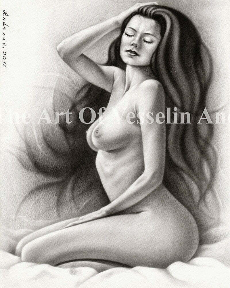 An authentic print of an original female nude oil painting titled 'Beauty'.