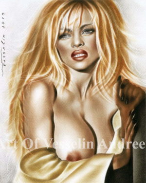 An authentic print of a female nude oil painting titled 'Portrait Of Pamela Anderson'.
