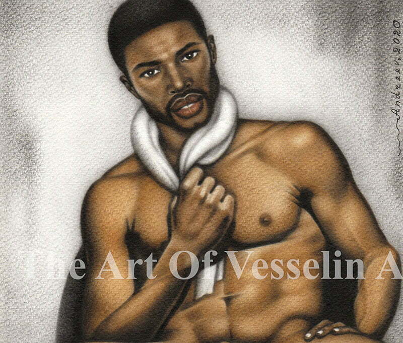 An authentic print of an original male nude oil painting titled 'Just A Man'.