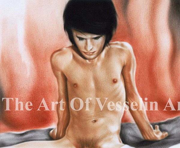 An authentic print of an original male nude oil painting titled 'Untitled'.
