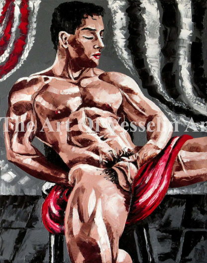 An authentic print of an original male nude oil painting titled 'Nice Man Posing'.