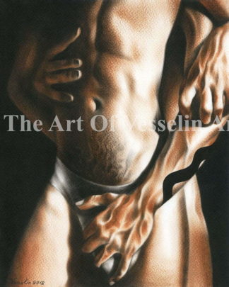 An authentic print of an original male nude oil painting titled 'Men'.