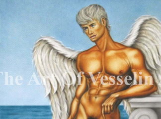 An authentic print of an original male nude oil painting titled 'Angel'.