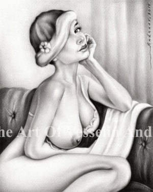 An authentic print of an original female nude oil painting titled 'Beautiful Woman Posing'.