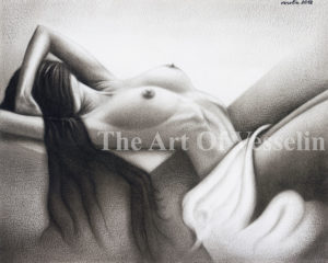 An authentic print of an original female nude oil painting titled 'Taking A Rest'.