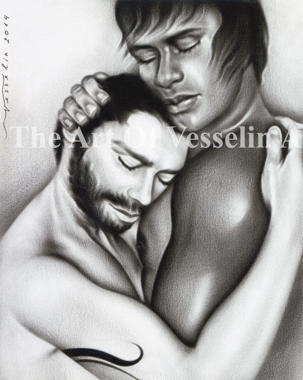 An authentic print of an original male nude oil painting titled 'Love'.