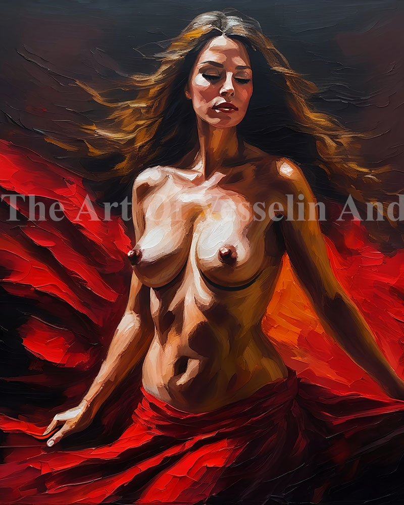 An authentic print of a female nude painting titled 'Passion'.