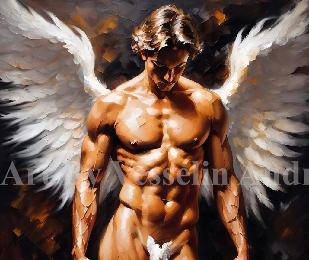 An authentic print of a male painting titled 'Angel'.