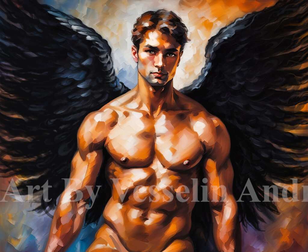 An authentic print of a male painting titled 'Angel'.