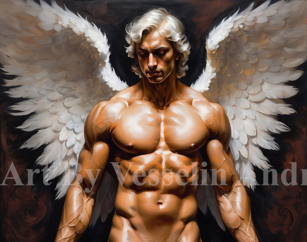 An authentic print of a male painting titled 'Angel'.