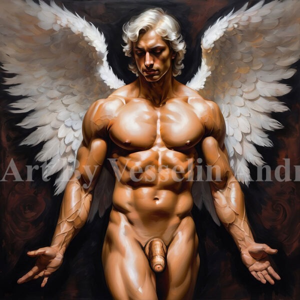 An authentic print of a male painting titled 'Angel'.