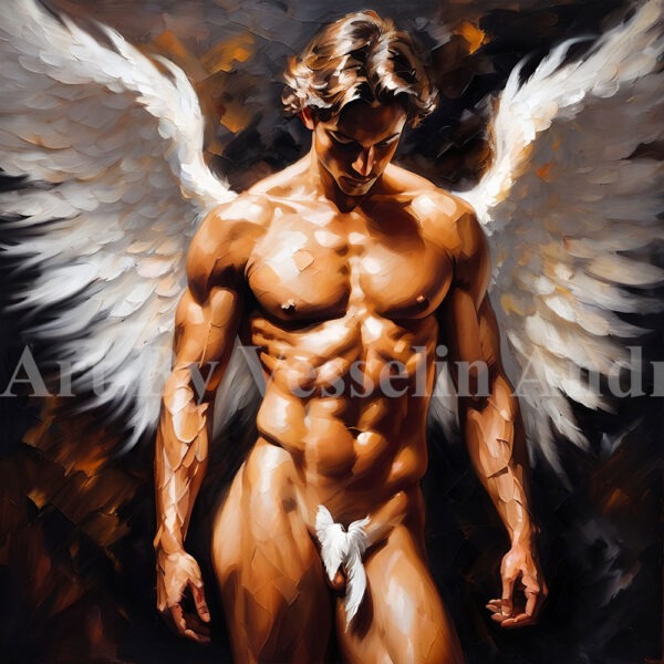 An authentic print of a male painting titled 'Angel'.